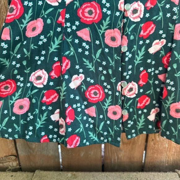 MATILDA JANE Women Pink Green Floral Yesteryear Tunic Peplum Blouse Size Medium - Picture 7 of 14